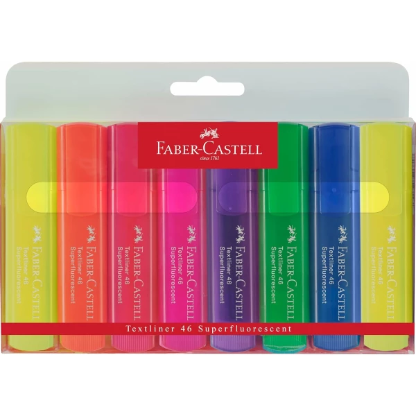 Thumbnail-Faber-Castell Textliner 46 Pacote superfluorescente de 8 marcadores fluorescentes – Ponta chanfrada – Traço entre 1mm e 5mm – Tinta à base de água – Cores sortidas