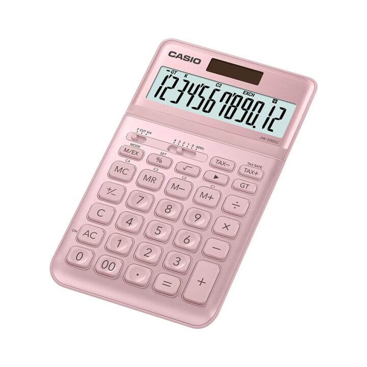 Thumbnail-Calculadora de sobremesa Casio JW-200SC – Tela LCD de 12 dígitos com inclinação ajustável – Energia solar e baterias – Cor rosa