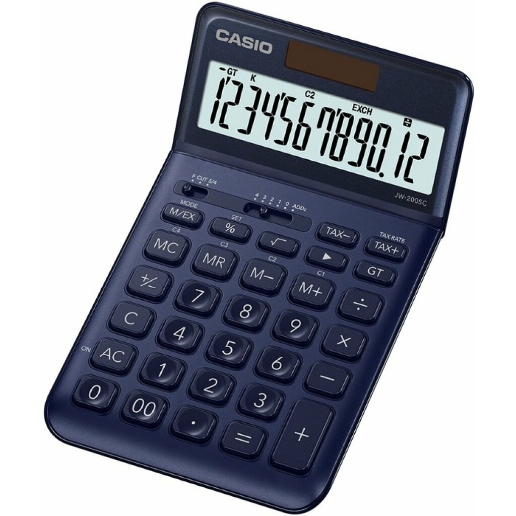 Thumbnail-Calculadora de sobremesa Casio JW-200SC – Tela LCD de 12 dígitos com inclinação ajustável – Energia solar e baterias – Cor azul marinho