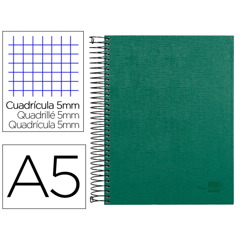 Thumbnail-Caderno espiral liderpapel a5 micro papercoat capa forrada 140 f 75 gr quadricula 5mm 5 bandas 6 furos verde