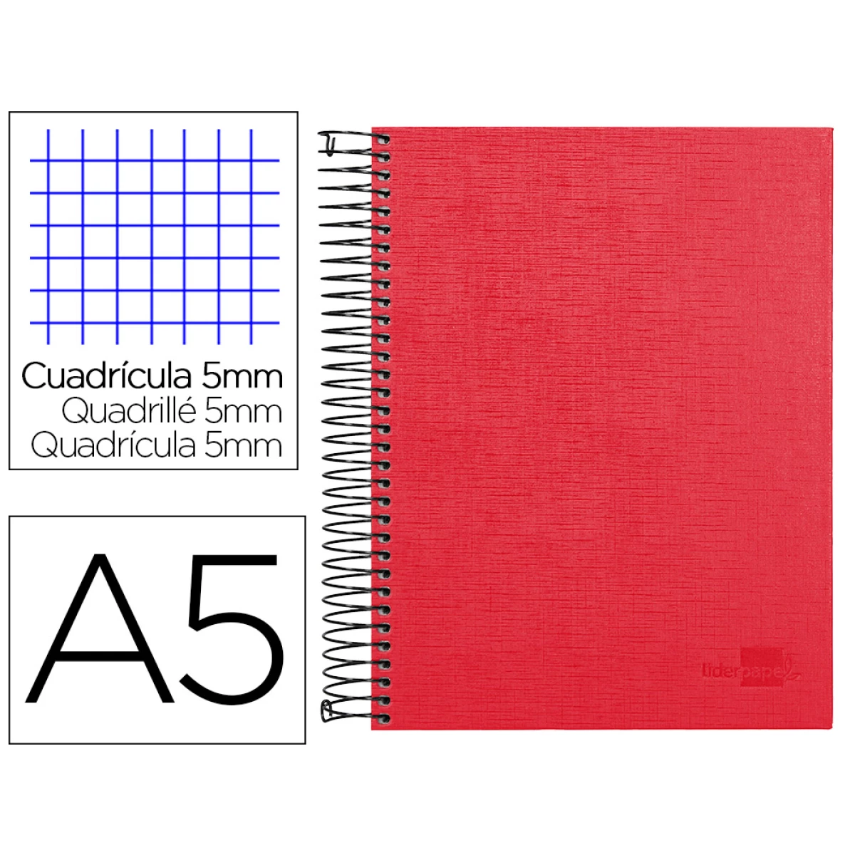 Thumbnail-Caderno espiral liderpapel a5 micro papercoat capa forrada 140 f 75 gr quadricula 5mm 5 bandas 6 furos vermelho