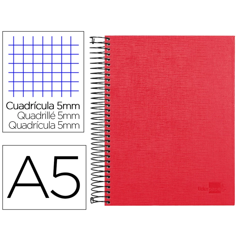 Thumbnail-Caderno espiral liderpapel a5 micro papercoat capa forrada 140 f 75 gr quadricula 5mm 5 bandas 6 furos vermelho