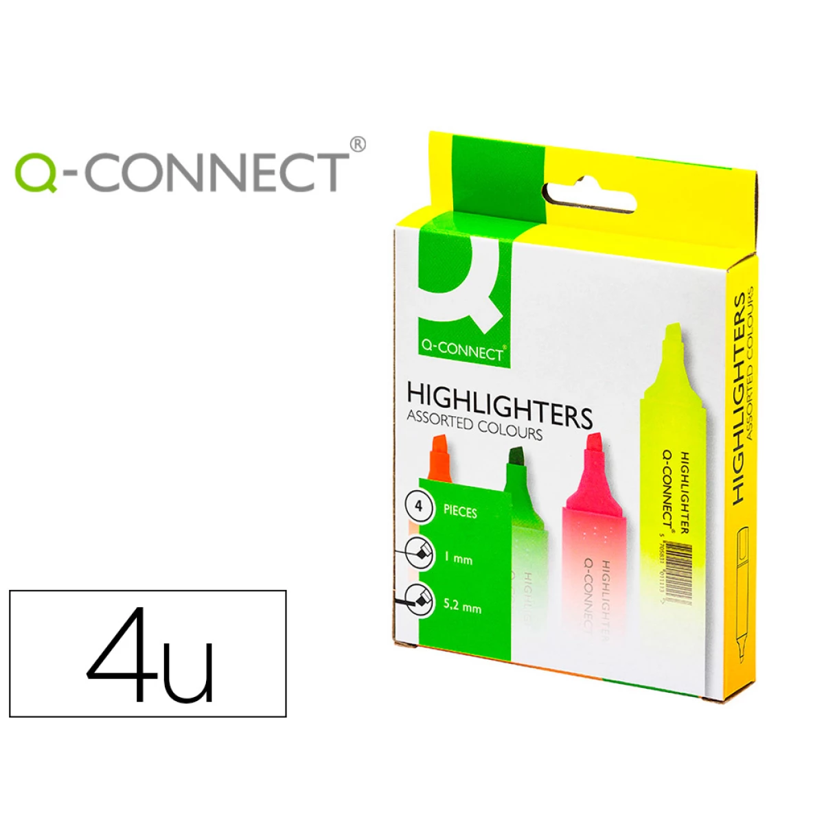 Thumbnail-Marcador fluorescente q-connect de ponta biselada – bolsa de 4 marcadores