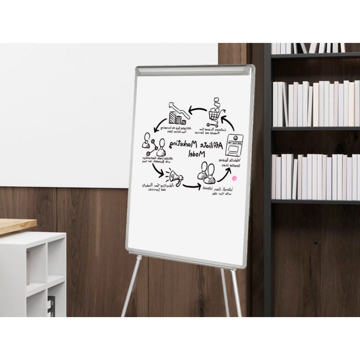 Galery – Quadro branco q-connect com tripe regulavel 90x70x195 cm e bracos extensiveis para conferencias superficie lacada0