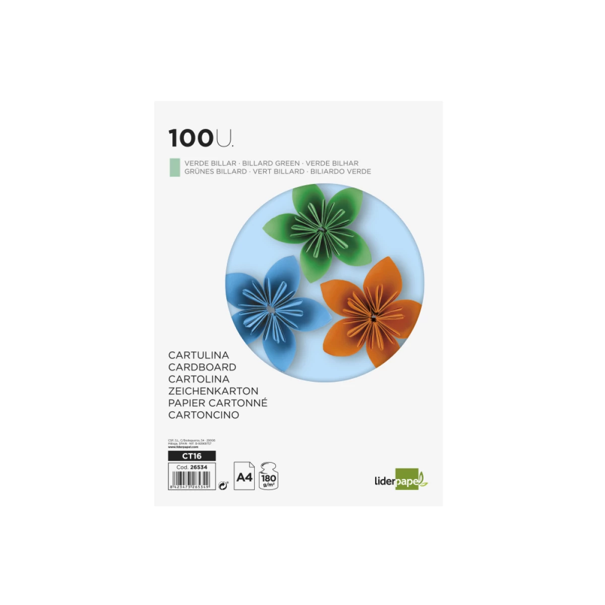 Galery – Cartolina liderpapel din a4 180 gr verde bilhar pack de 100 unidades0