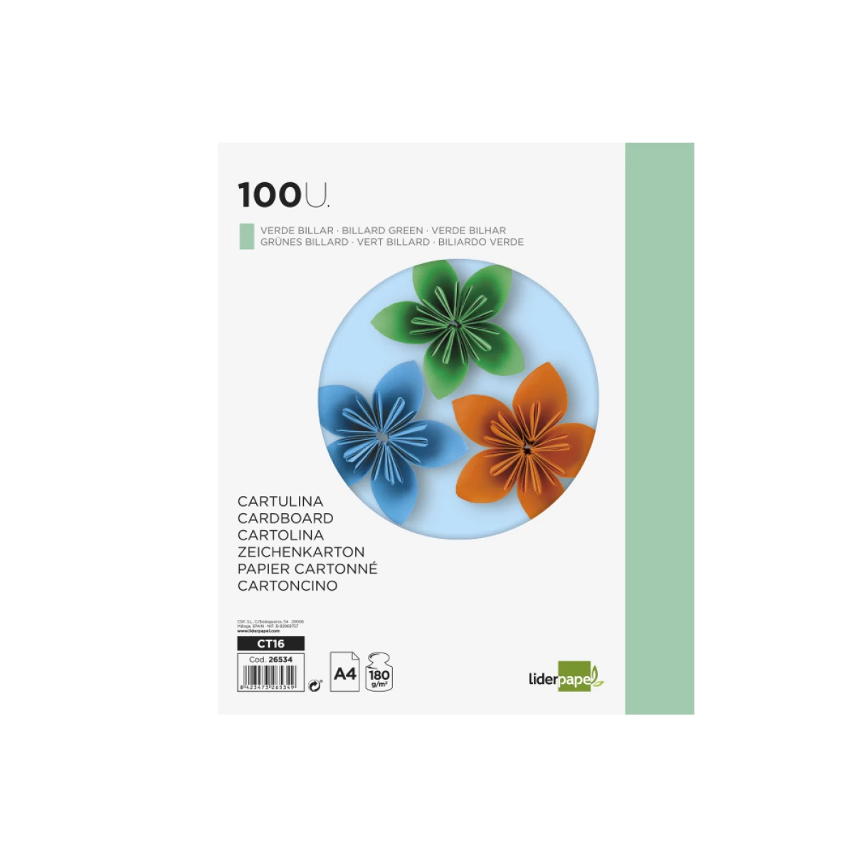 Galery – Cartolina liderpapel din a4 180 gr verde bilhar pack de 100 unidades0