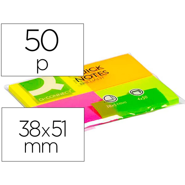 Thumbnail-Bloco de notas adesivas q-connect fluorescente 38 x 51 mm com 50 folhas pack de 4 uds