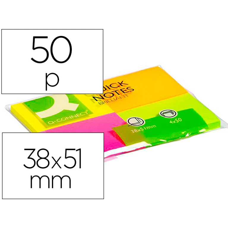 Thumbnail-Bloco de notas adesivas q-connect fluorescente 38 x 51 mm com 50 folhas pack de 4 uds