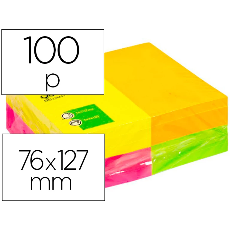 Thumbnail-Bloco de notas adesivas q-connect fluorescente 127 x 76 mm com 100 folhas pack de 12 em 4 cores