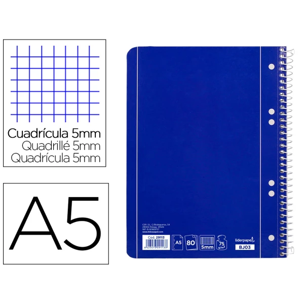 Thumbnail-Caderno espiral liderpapel capa azul 80 f din a5 quadriculado