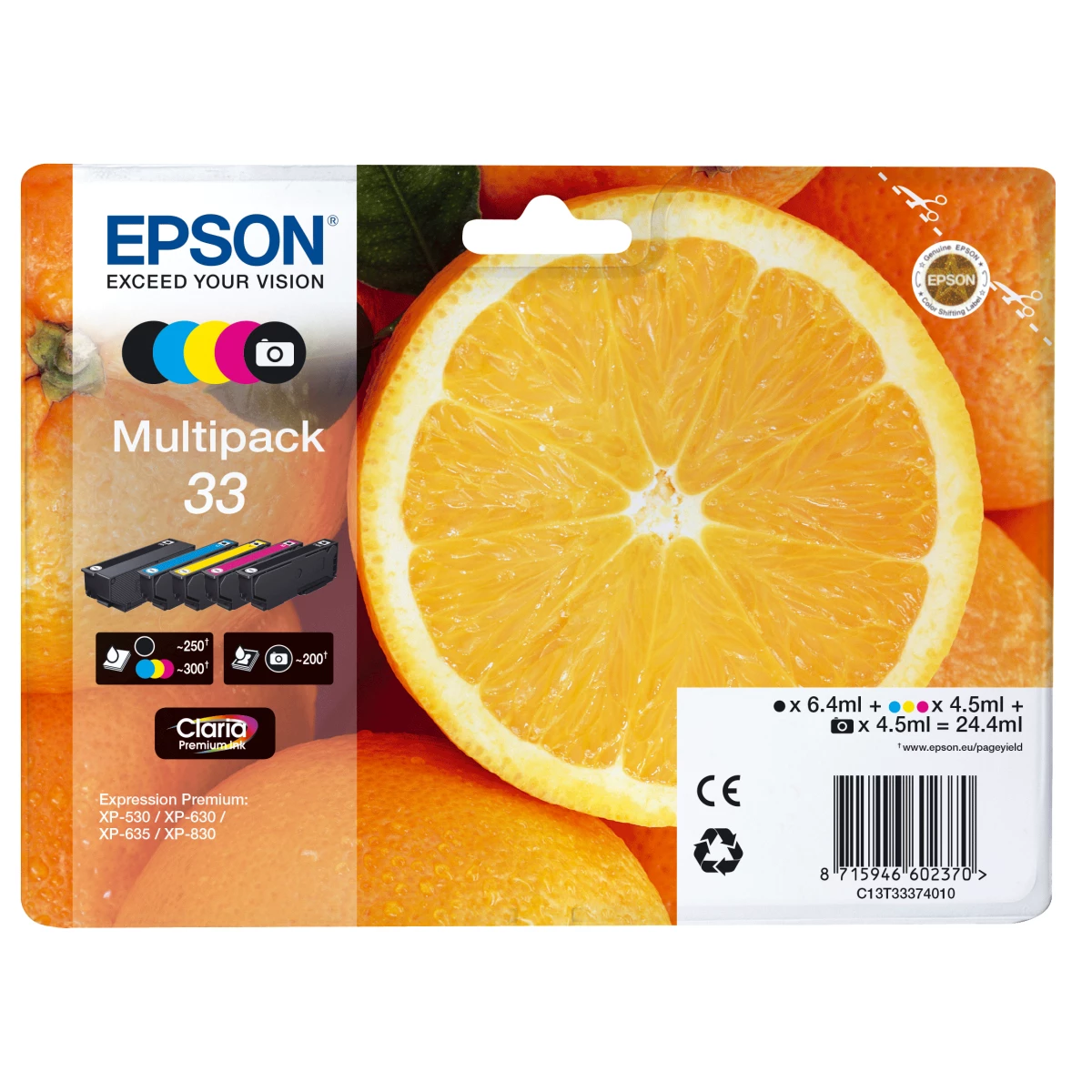 Thumbnail-Epson Oranges C13T33374011 tinteiro 1 unidade(s) Original Rendimento padrão Preto, Foto preto, Ciano, Magenta, Amarelo