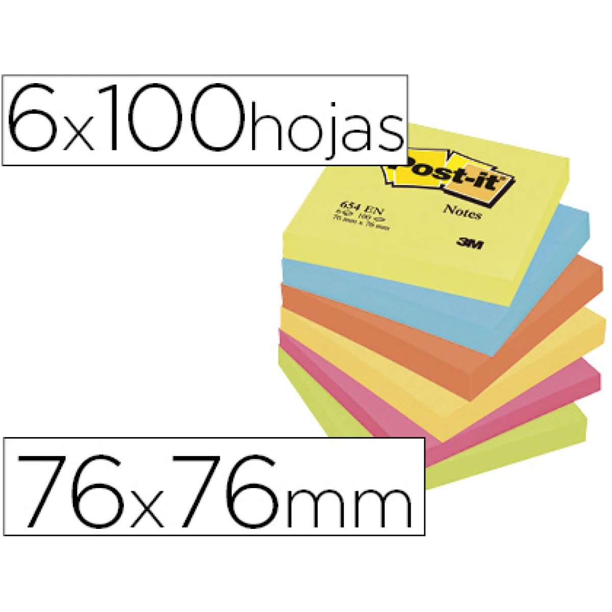 Thumbnail-Bloco de notas adesivas post-it neon. 76 x 76 mm