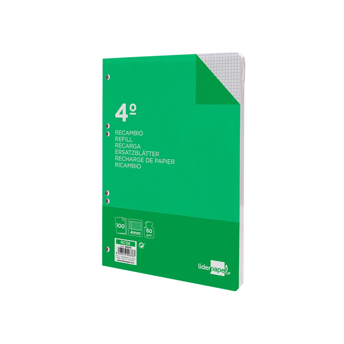 Galery – Recarga liderpapel quarto 100 f 6tc-01 quadriculado 4 mm 6 furos universal com margem0