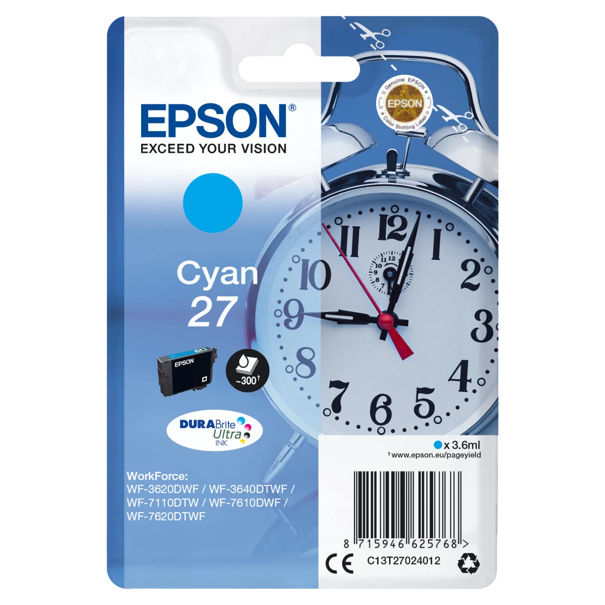 Thumbnail-Epson Alarm clock C13T27024012 tinteiro 1 unidade(s) Original Rendimento padrão Ciano