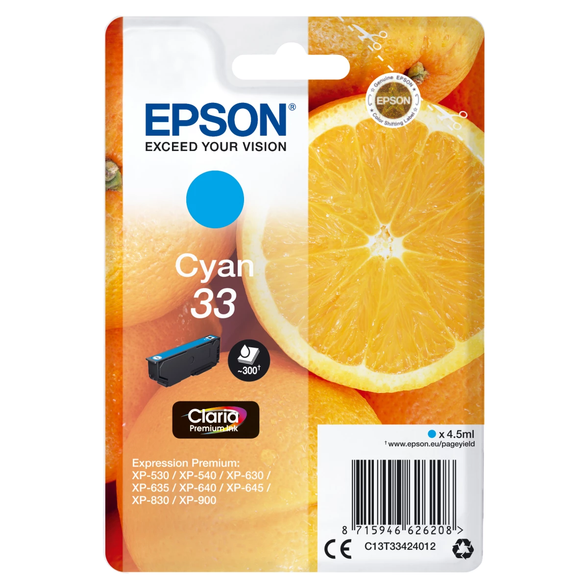 Thumbnail-Epson Oranges C13T33424012 tinteiro 1 unidade(s) Original Rendimento padrão Ciano