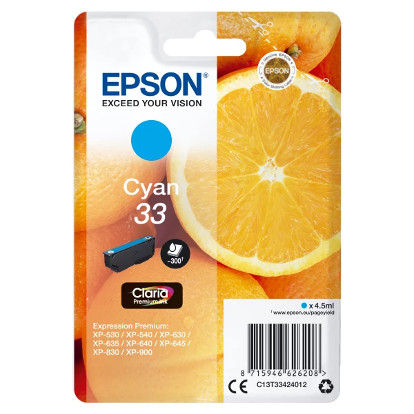 Thumbnail-Epson Oranges C13T33424012 tinteiro 1 unidade(s) Original Rendimento padrão Ciano