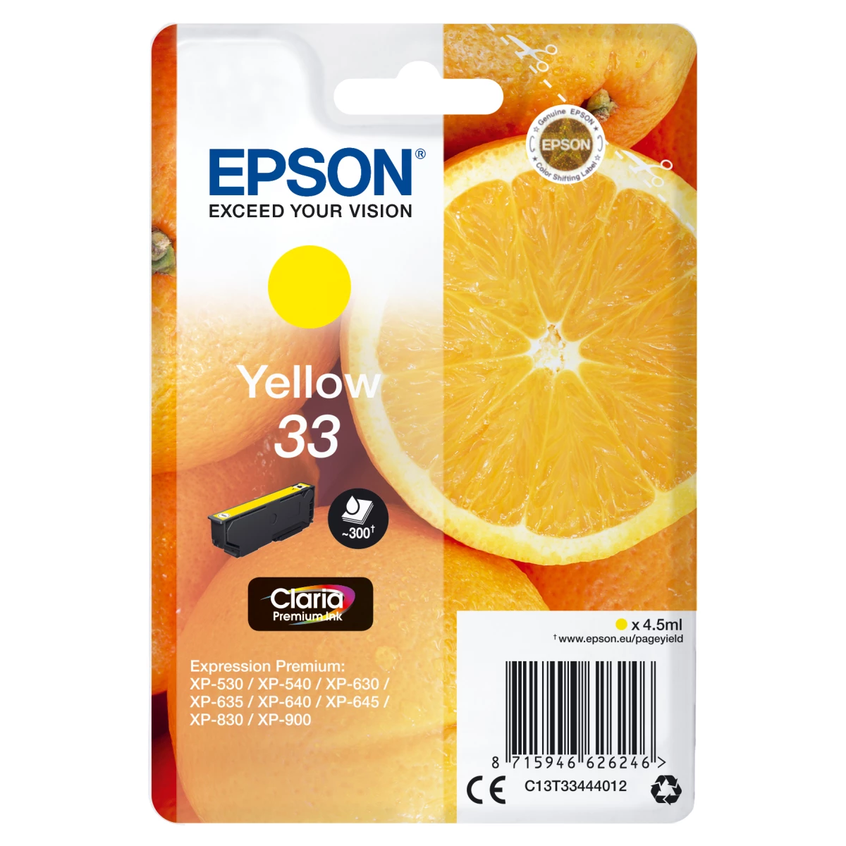 Thumbnail-Epson Oranges C13T33444012 tinteiro 1 unidade(s) Original Rendimento padrão Amarelo