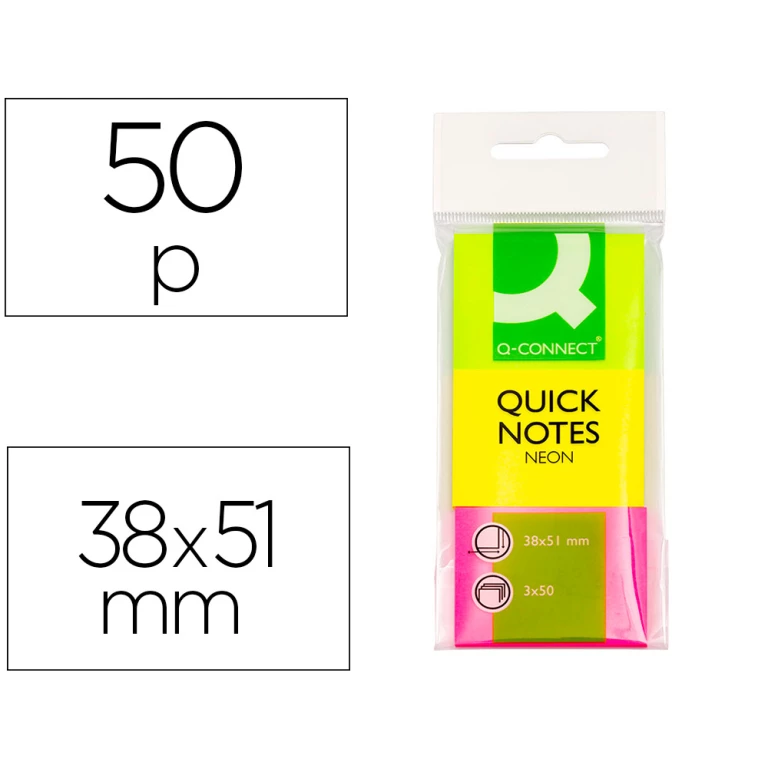 Thumbnail-Bloco de notas adesivas q-connect fluorescente 38 x 51 mm pack de 3 uds com 50 folhas por cor