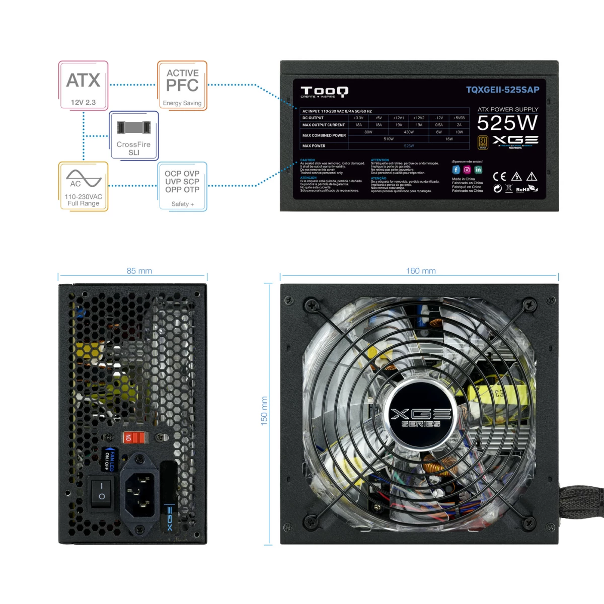 Galery – TooQ TQXGEII-525SAP fonte de alimentação 525 W 20+4 pin ATX ATX Preto0