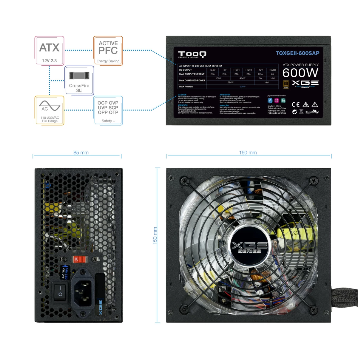 Galery – TooQ TQXGEII-600SAP fonte de alimentação 600 W 20+4 pin ATX ATX Preto0