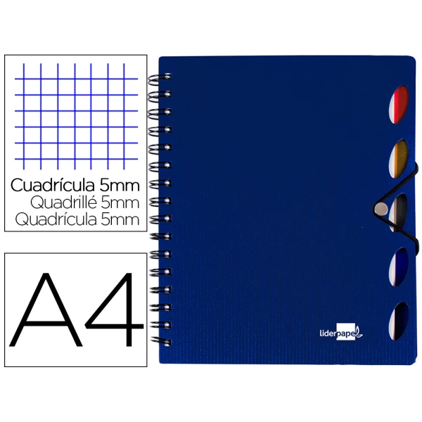 Thumbnail-Caderno espiral liderpapel a4 micro executive capa plastico 100 f 80 gr quadricula 5mm 5 separadores com elastico azul