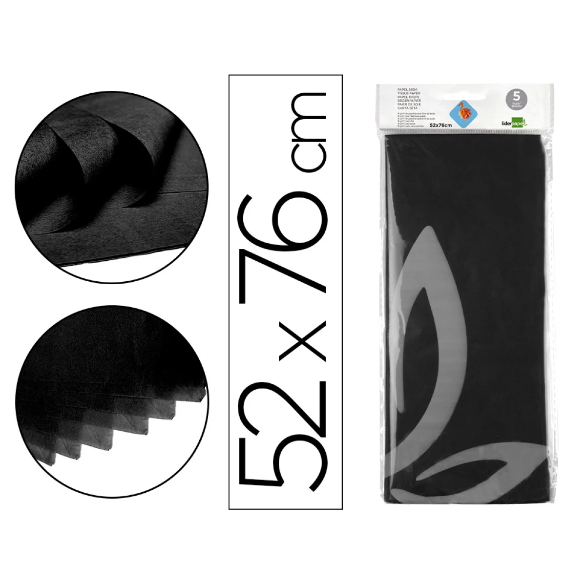 Thumbnail-Papel seda liderpapel 52 x 76 cm 18 gr preto