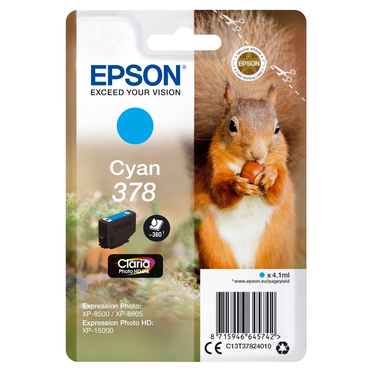 Thumbnail-Epson Squirrel C13T37824010 tinteiro 1 unidade(s) Original Rendimento padrão Ciano