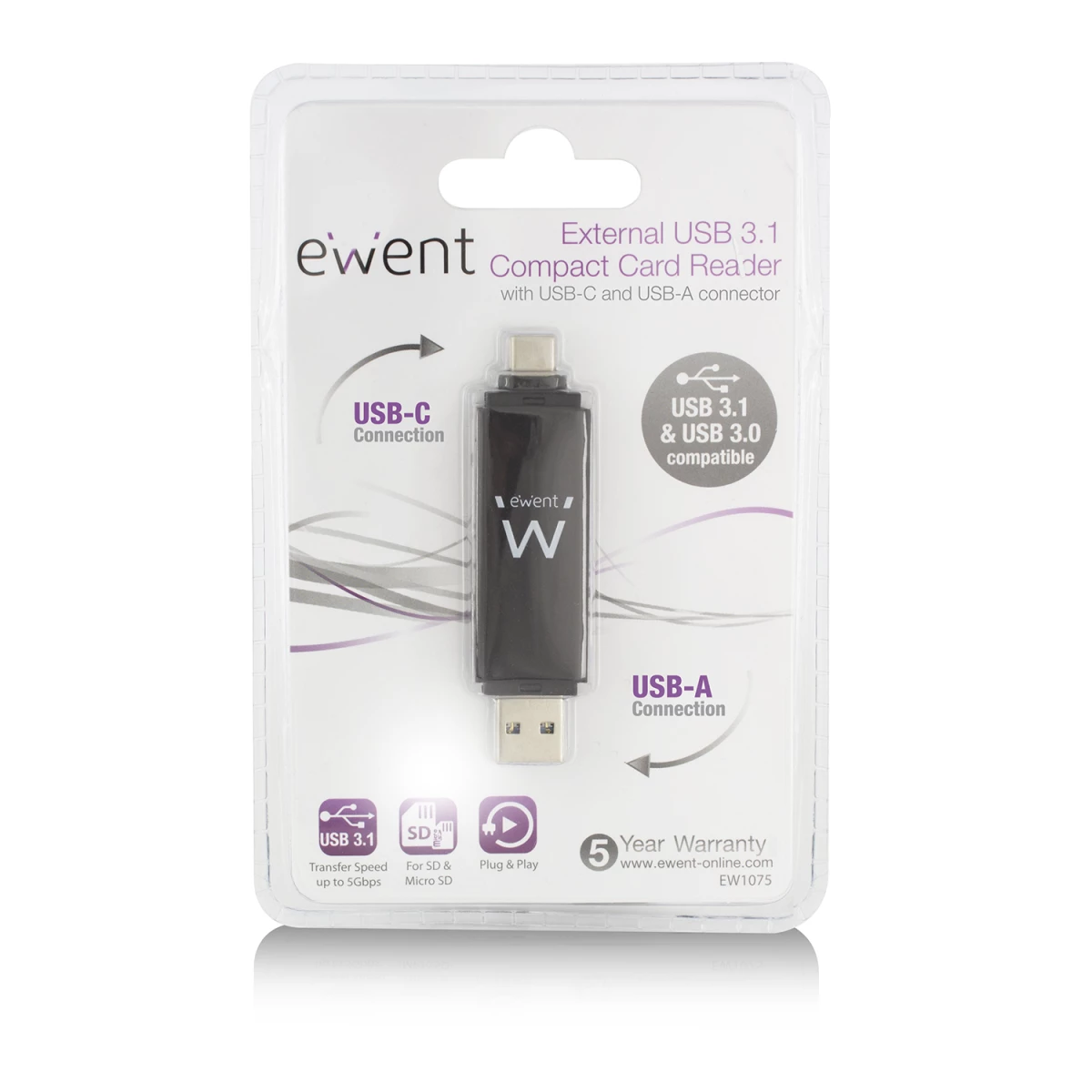 Galery – Ewent EW1075 leitor de cartões USB 3.2 Gen 1 (3.1 Gen 1) Type-A/Type-C Preto0