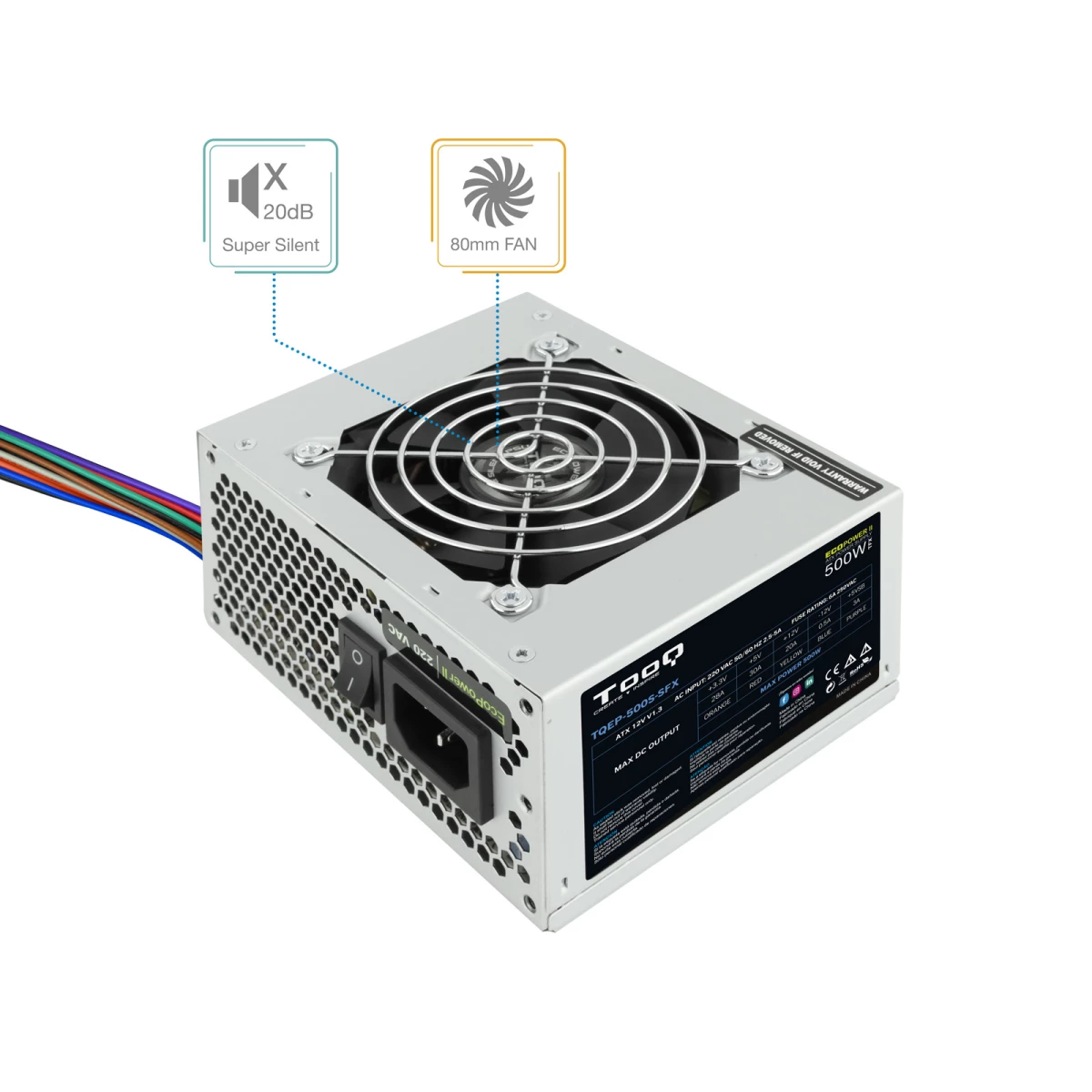 Galery – TooQ Fonte Ecopower II fonte de alimentação 500 W 20+4 pin ATX SFX Prateado0