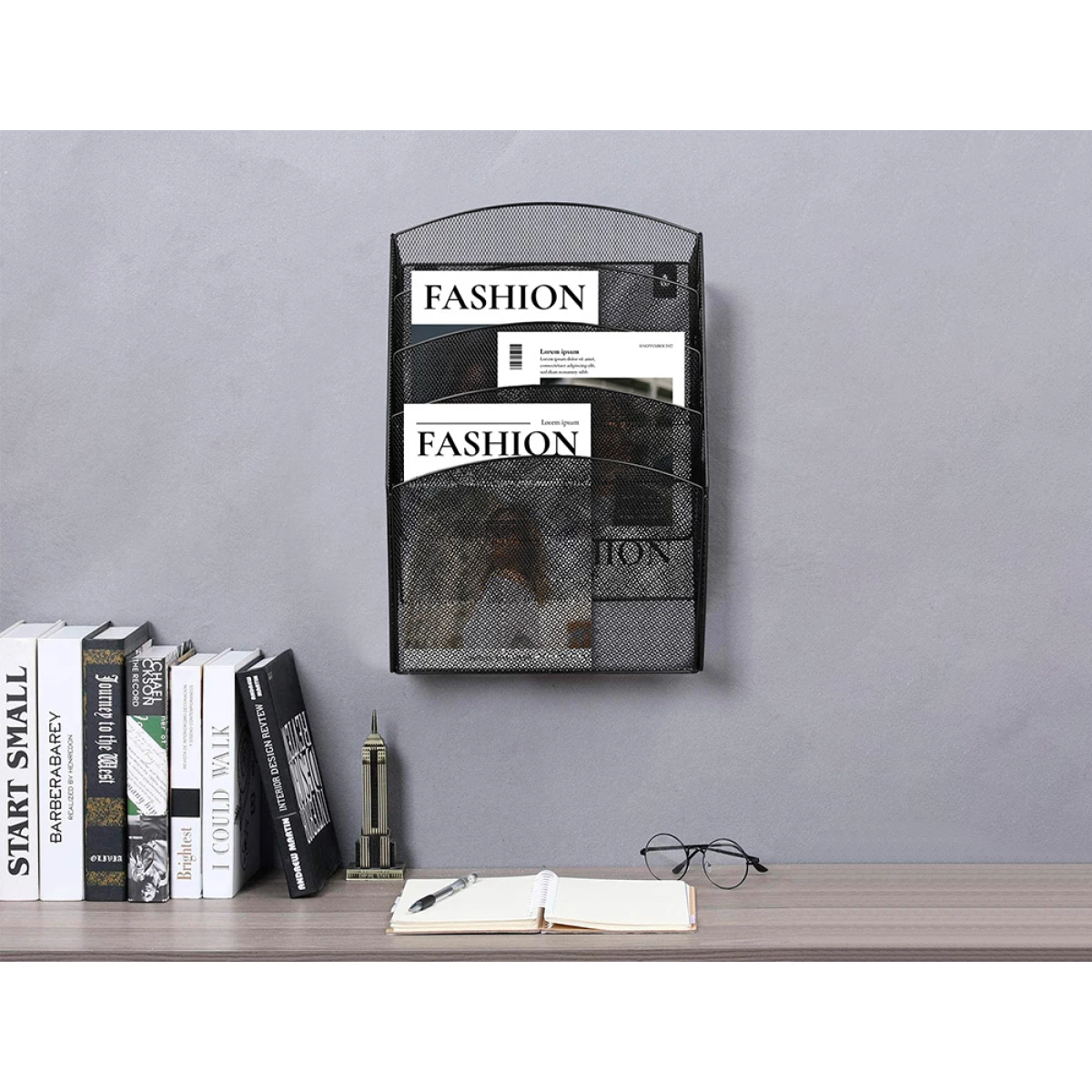 Galery – Expositor mural q-connect de parede 5 bandejas din a4 preto 9,3×31,5×44 cm0