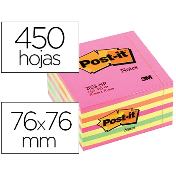 Thumbnail-Bloco de notas adesivas post-it 76×76 mm cubo cor rosa neon 450 folhas