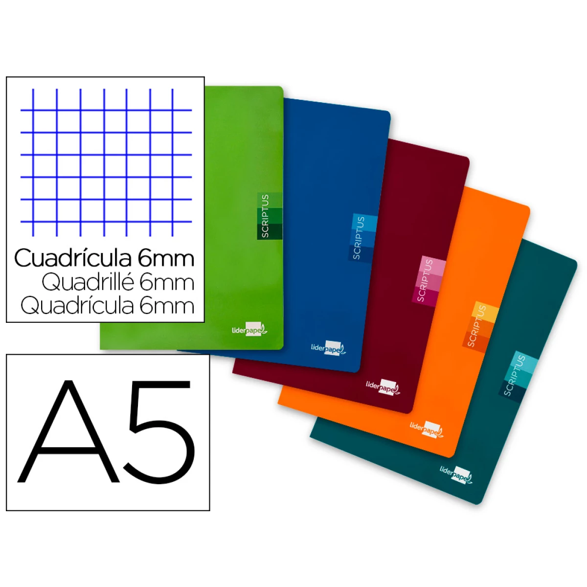 Thumbnail-Caderno escolar liderpapel scriptus 48f din a5 quadriculado 6 mm papel 90 gr