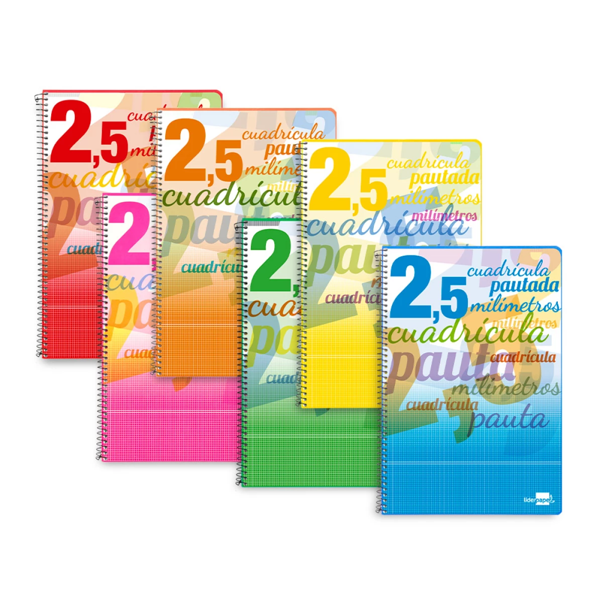 Galery – Bloc espiral liderpapel tapa cartoncillo folio 80 hojas cuadriculado pautado 2,5 mm 70 grs con margen colores0