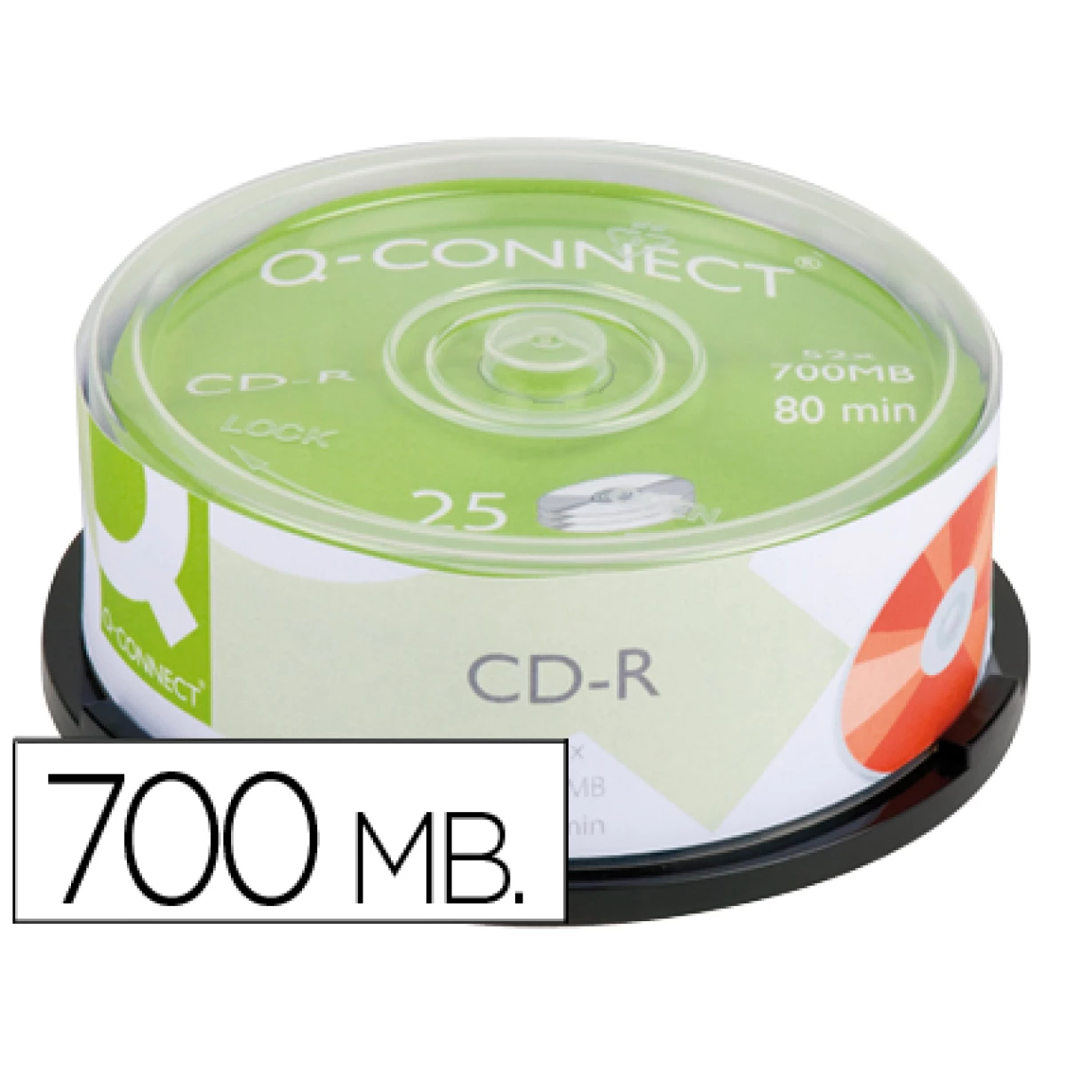 Thumbnail-Cd-r q-connect capacidade 700mb duracao 80min velocidade 52x torre de 25 unidades