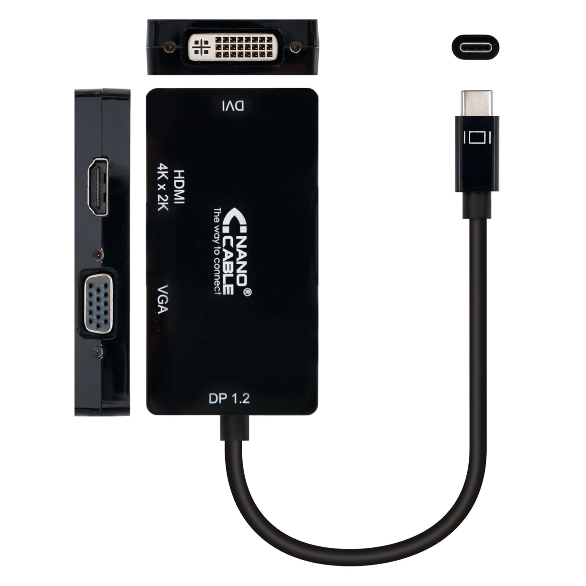 Galery – Nanocable 10.16.4301-BK adaptador de cabo de vídeo 0,1 m USB Type-C VGA (D-Sub)+ HDMI + DVI Preto0