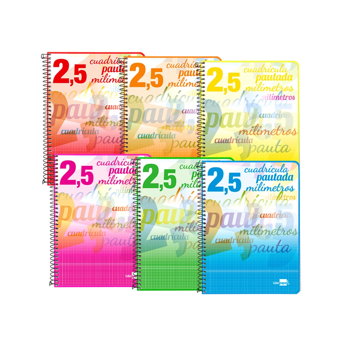 Galery – Bloc espiral liderpapel tapa cartoncillo 40 hojas din a5 cuadriculado pautado 2,5 mm 70 gr con margen colores0