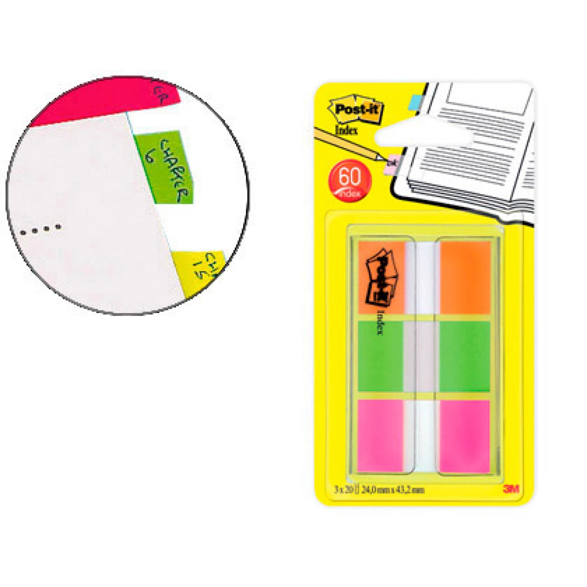 Thumbnail-Bandas separadoras post-it index 680 laranja lima e rosa dispensador bolsa 3×20