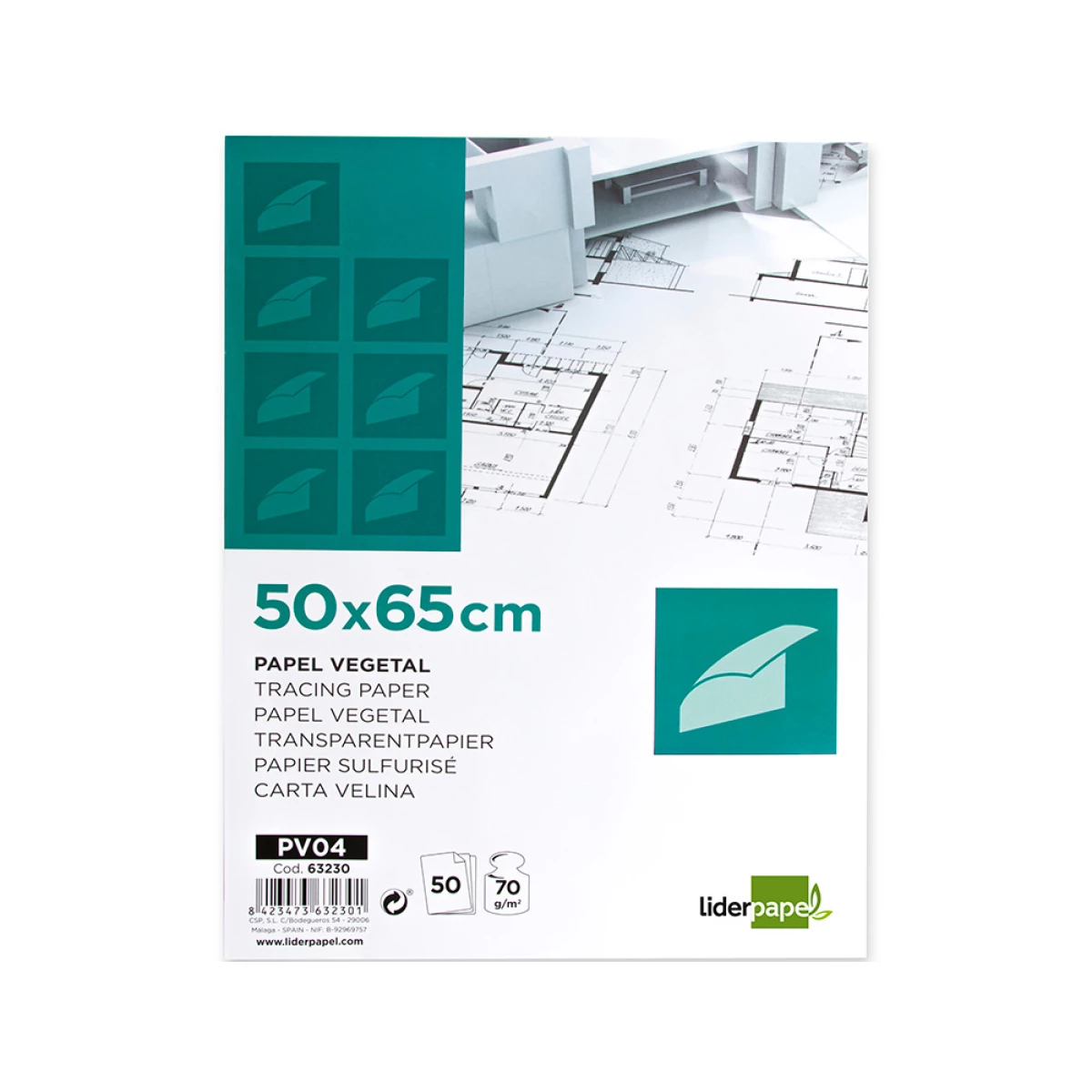 Galery – Bloco de papel vegetal liderpapel 50x65cm 70 gr – 50 unidades0