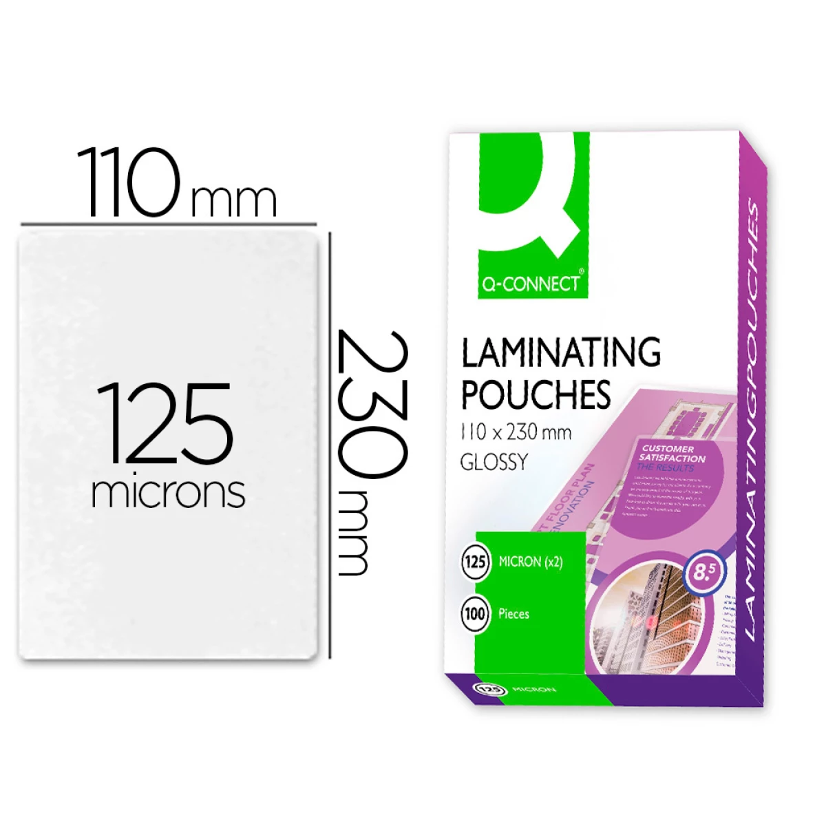 Thumbnail-Bolsa de plastificar q-connect 110 x 230 mm 125 microns caixa de 100 unidades