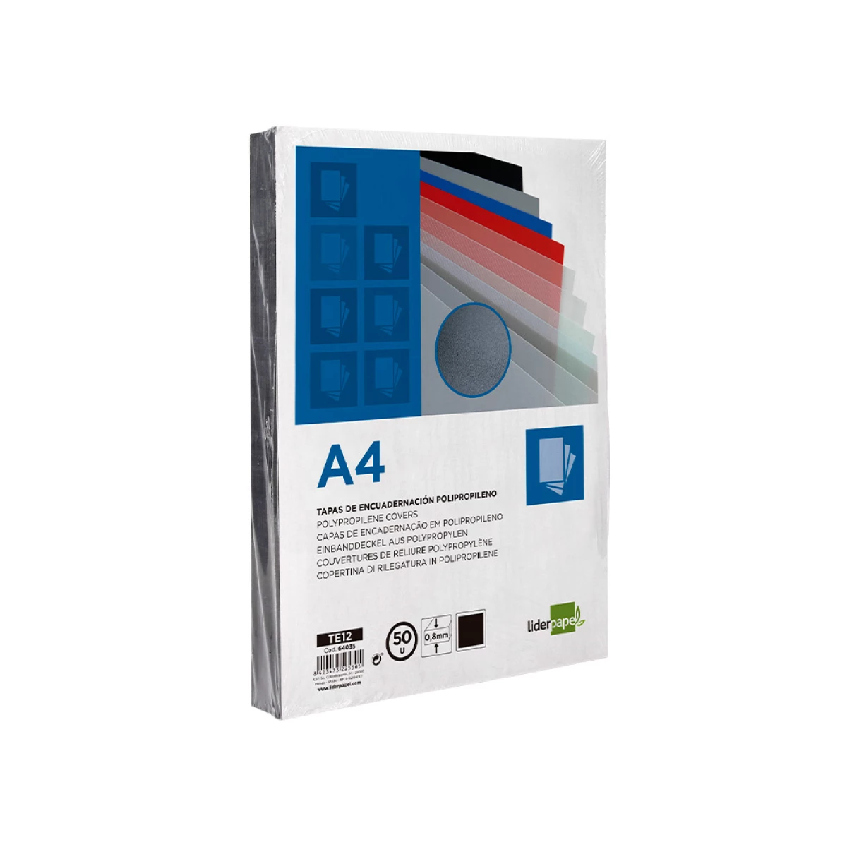 Galery – Capa de encadernacao liderpapel polipropileno din a4 0.8 mm preta pack de 50 unidades0