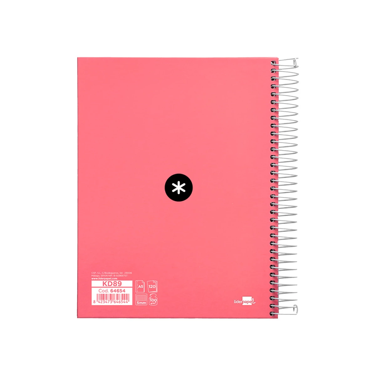 Galery – Caderno espiral liderpapel din a5 antartik capa forrada 120 f 100 gr quadricula 5 mm 5 bandas de cores cor coral0