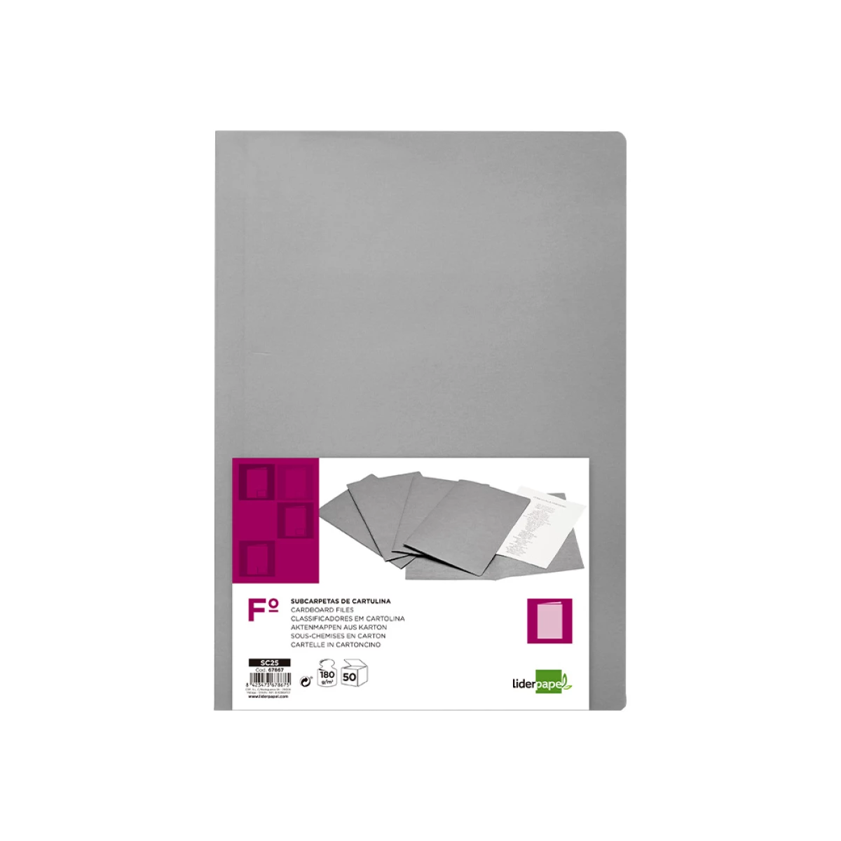 Galery – Classificadores liderpapel de cartolina folio cinza intenso 180g/m2 – 50 unidades0