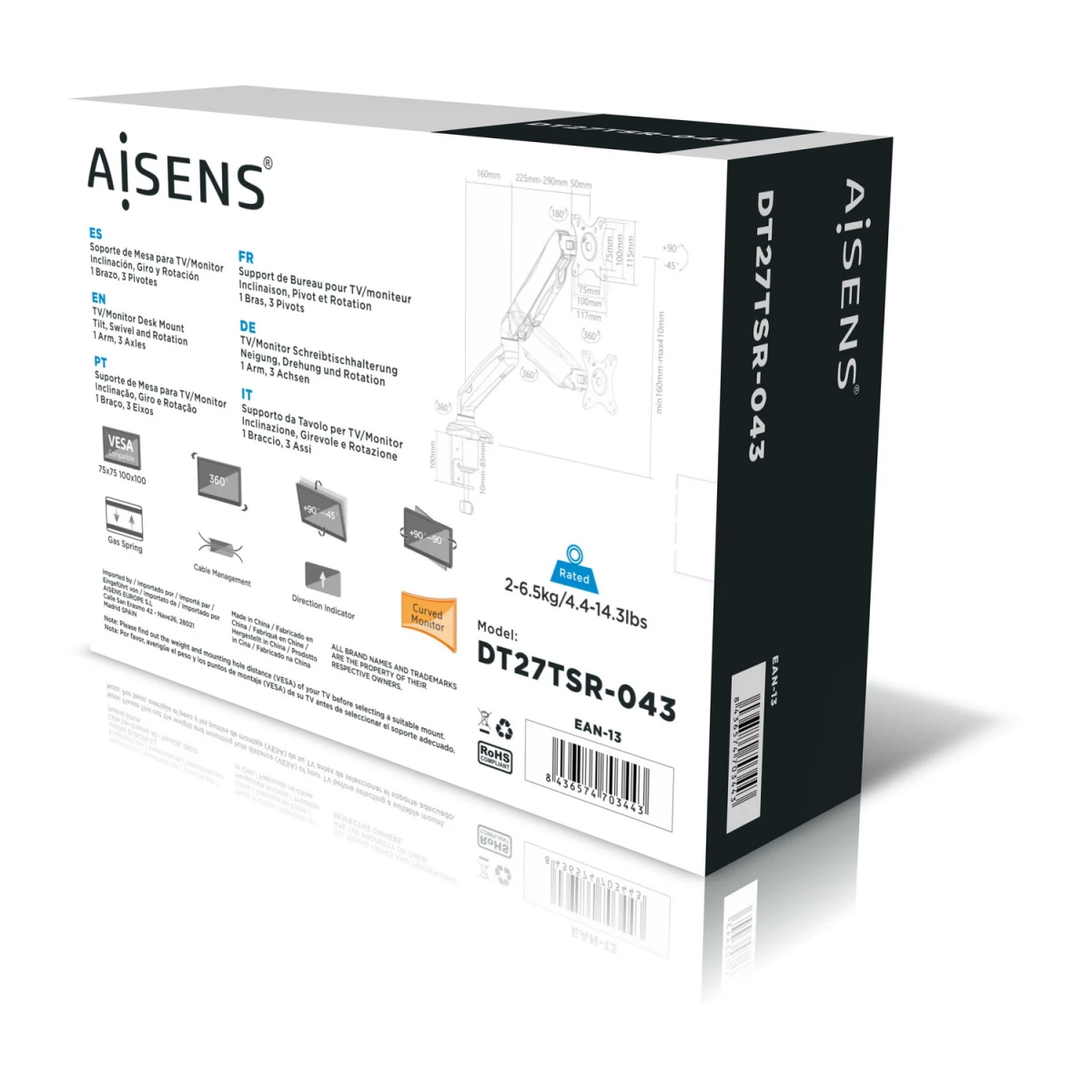 Galery – AISENS DT27TSR-043 montagem e suporte para monitores 81,3 cm (32″) Preto Secretária0