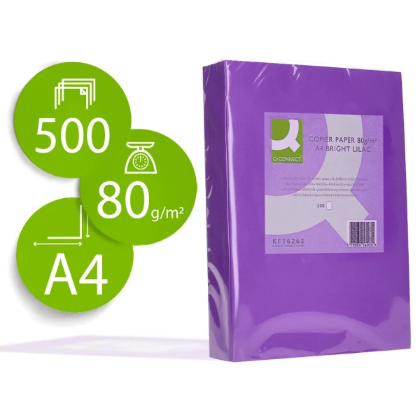 Thumbnail-Papel de cor q-connect din a4 80 gr lilas embalagem de 500 folhas