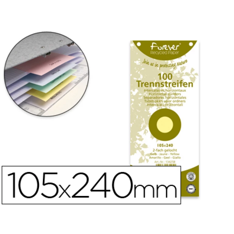 Thumbnail-Separador exacompta cartolina reciclado conjunto de 100 separadores 105×240 com furos cores sortidas