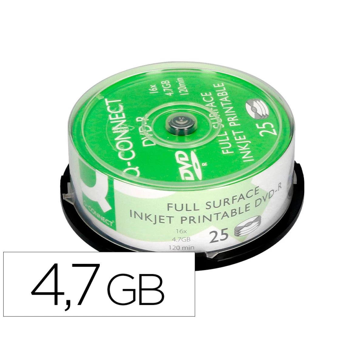 Thumbnail-Dvd-r q-connect capacidade 4,7gb duracao 120min velocidade 16x imprimivel torre de 25 unidades