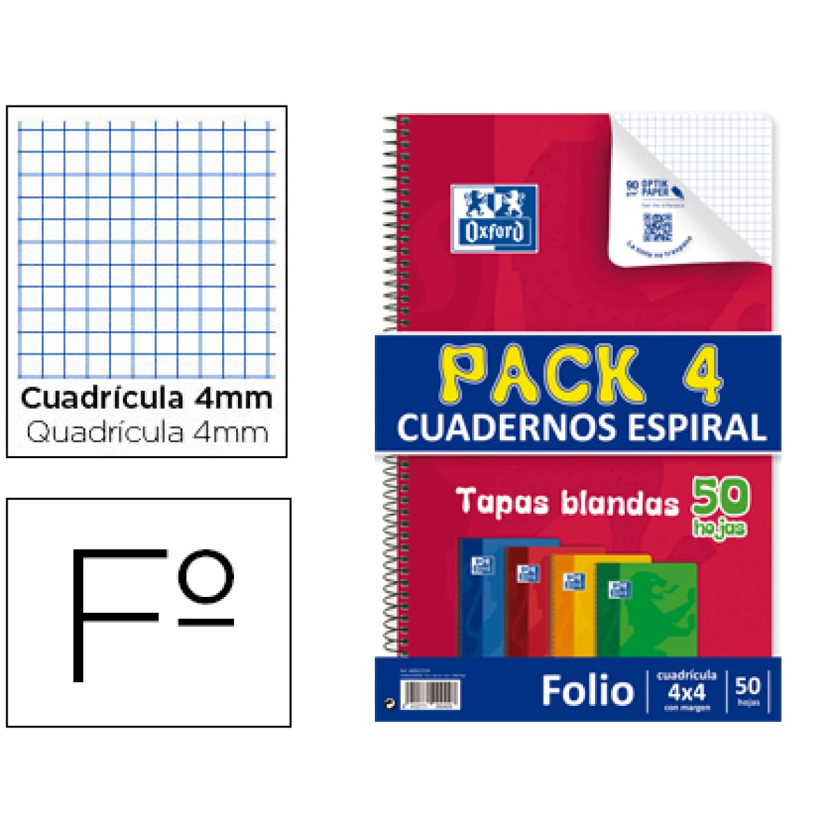 Thumbnail-Caderno espiral oxford capa flexivel optik paper folio 50 folhas 90 gr quadricula 4 mm pack de 4