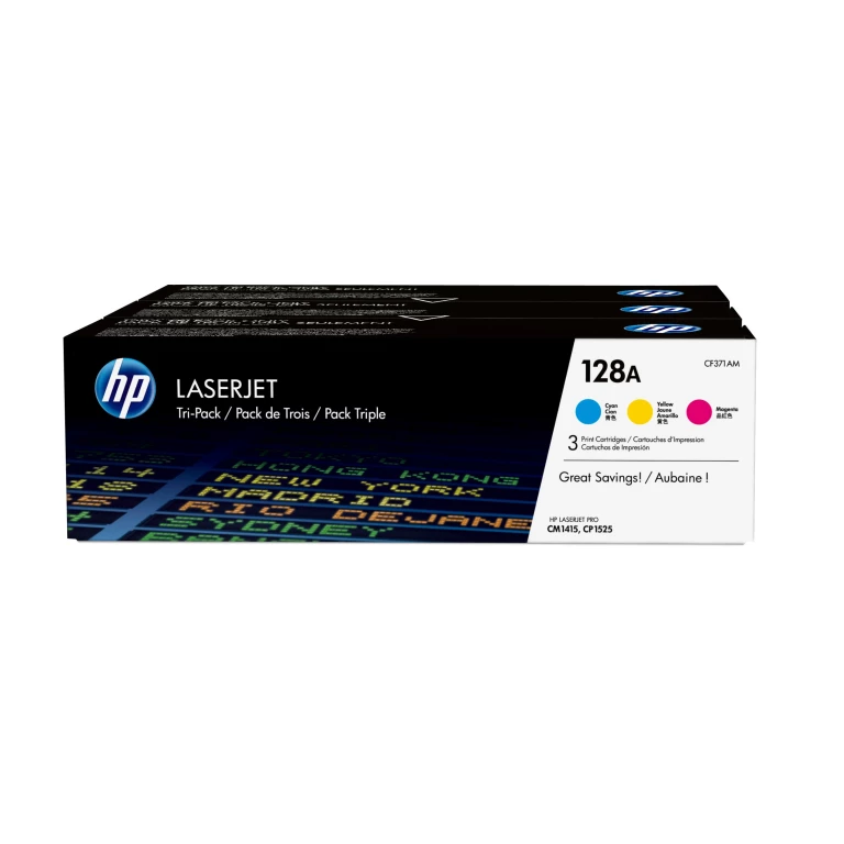 Thumbnail-HP Conjunto Triplo de Toner Laserjet Original 128A Ciano/Magenta/Amarelo