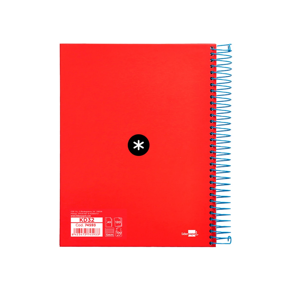 Galery – Caderno espiral liderpapel din a5 antartik capa forrada 120 f 100 gr quadricula 5 mm 5 bandas de cores cor vermelho0