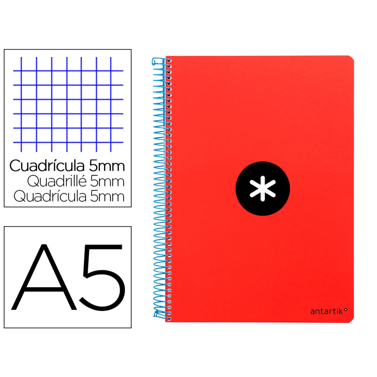 Thumbnail-Caderno espiral liderpapel din a5 antartik capa dura 80 f 100 gr quadricula 5 mm com margem cor vermelho